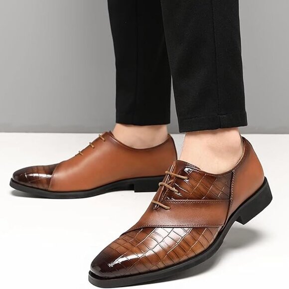 NEW! Men’s Oxfords Formal Lace Up Dress Shoes, Classic Business Casual Leather